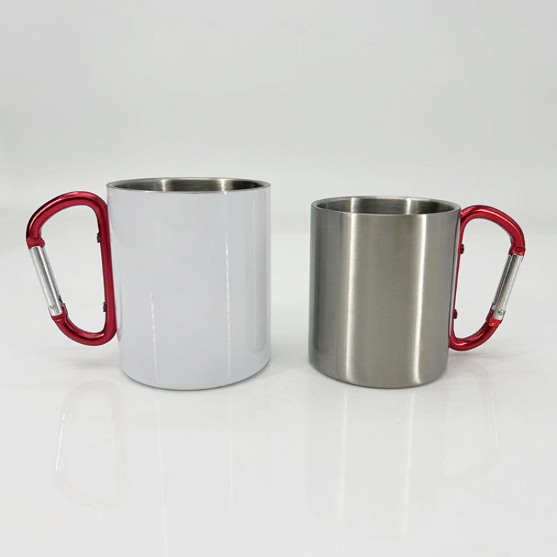 Wholesale Sublimation Custom Logo 200ml 300ml Metal Double Wall Stainless Steel Carabiner Mug Travel Mug