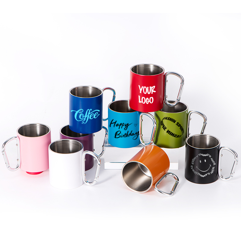 Wholesale Custom LOGO Camping Mugs Climbing Travel Camping Outdoor Trip Stainless Steel Mugs Carabiner Mug With Buckle