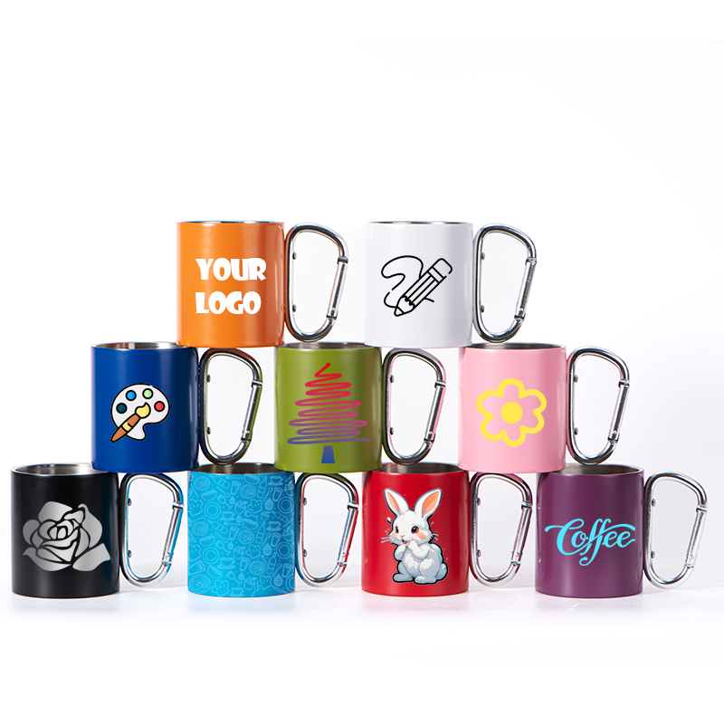 Wholesale Custom LOGO Camping Mugs Climbing Travel Camping Outdoor Trip Stainless Steel Mugs Carabiner Mug With Buckle