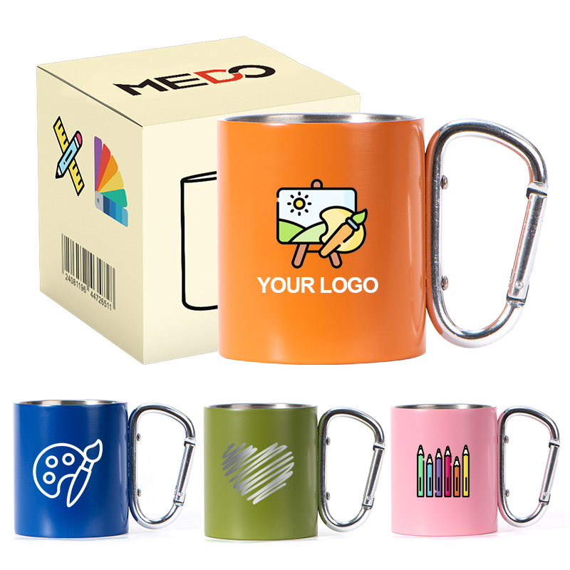 Wholesale Custom LOGO Camping Mugs Climbing Travel Camping Outdoor Trip Stainless Steel Mugs Carabiner Mug With Buckle