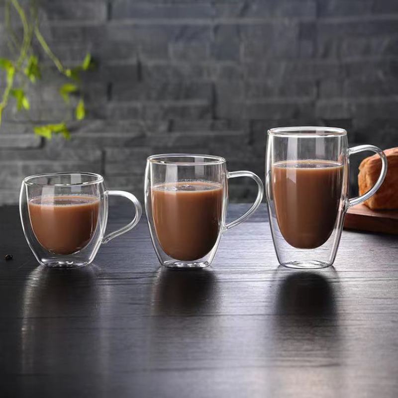 Custom Promotional 250ml 350ml 450ml Double Wall Borosilicate Glass Coffee Beer Cup Mug With with Bamboo Lid