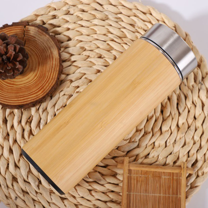 Wholesale Factory 350ml 450ml Bamboo Water Bottle Vacuum Stainless Bottle Tea Tumbler Coffee Mugs and Cups with Lids