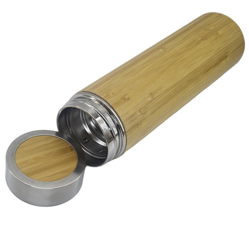 Wholesale Factory 350ml 450ml Bamboo Water Bottle Vacuum Stainless Bottle Tea Tumbler Coffee Mugs and Cups with Lids