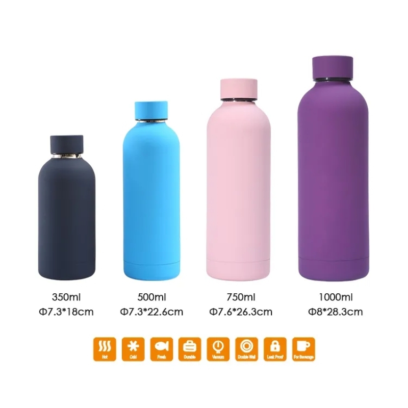 High Quality Custom Logo 350ml 500ml 750ml 1000ml Small Mouth Rubber Coated Double Wall Stainless Steel Kids Water Bottle
