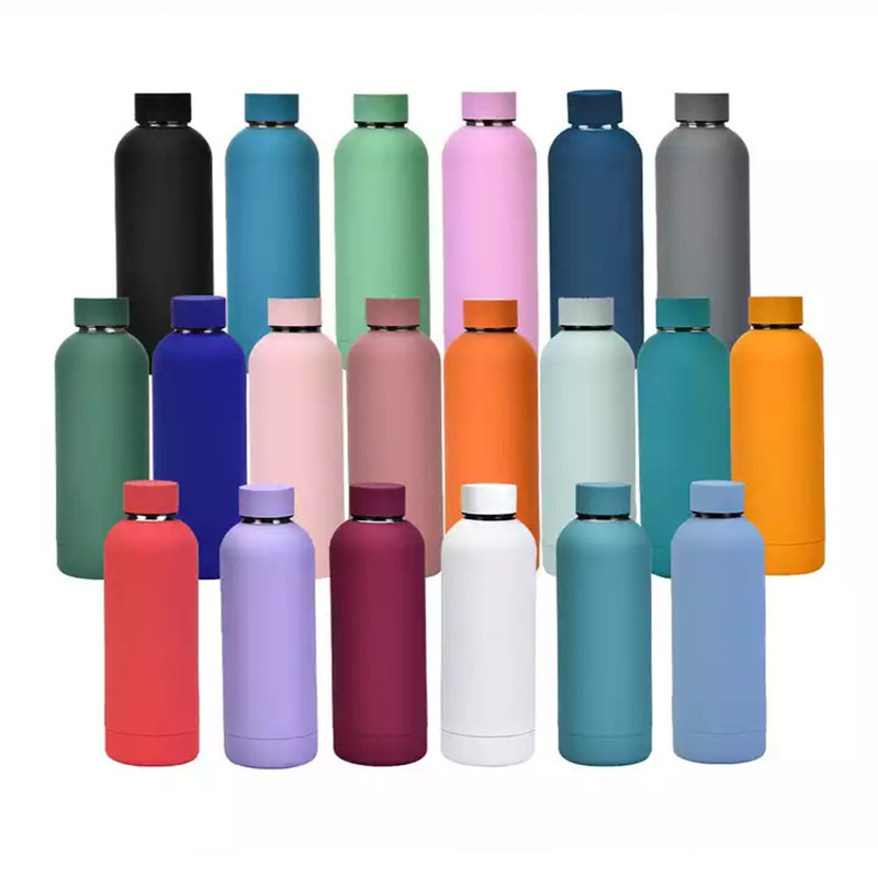 High Quality Custom Logo 350ml 500ml 750ml 1000ml Small Mouth Rubber Coated Double Wall Stainless Steel Kids Water Bottle