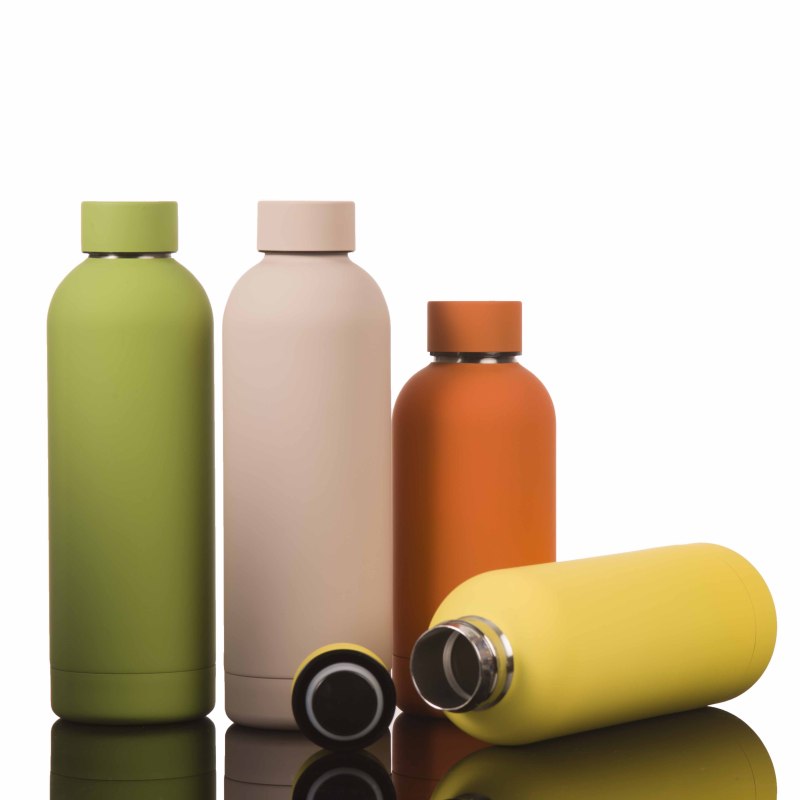 High Quality Custom Logo 350ml 500ml 750ml 1000ml Small Mouth Rubber Coated Double Wall Stainless Steel Kids Water Bottle