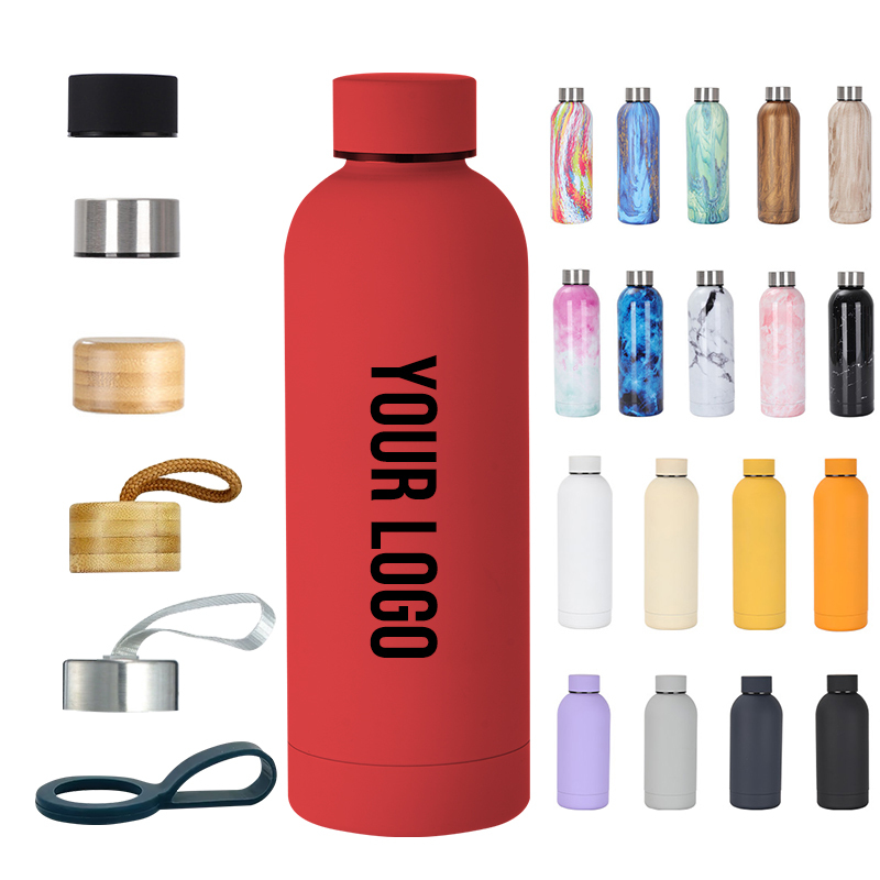 High Quality Custom Logo 350ml 500ml 750ml 1000ml Small Mouth Rubber Coated Double Wall Stainless Steel Kids Water Bottle