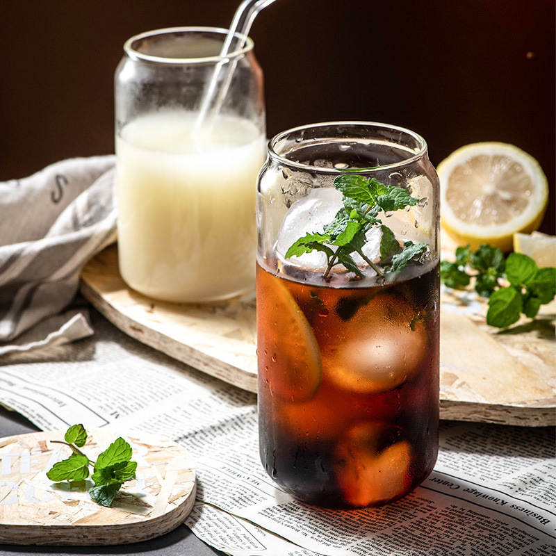 MEDO Hot Sale Stocked 12oz 16oz Sublimation Iced Coffee Beer Can Glass Cups With Bamboo Lid and Straw