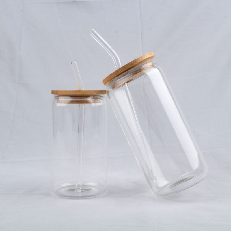 MEDO Hot Sale Stocked 12oz 16oz Sublimation Iced Coffee Beer Can Glass Cups With Bamboo Lid and Straw