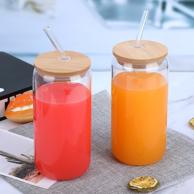 MEDO Hot Sale Stocked 12oz 16oz Sublimation Iced Coffee Beer Can Glass Cups With Bamboo Lid and Straw