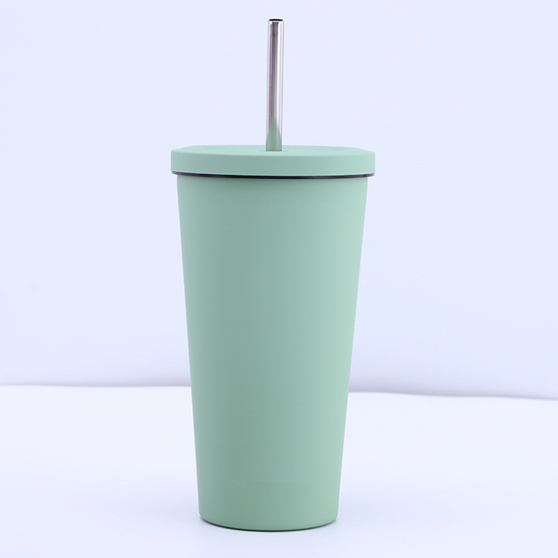 High Quality 500ml Rubber Painting Coffee Cup Drinking Tumblers Portable Mugs Stainless Steel Straw Cup