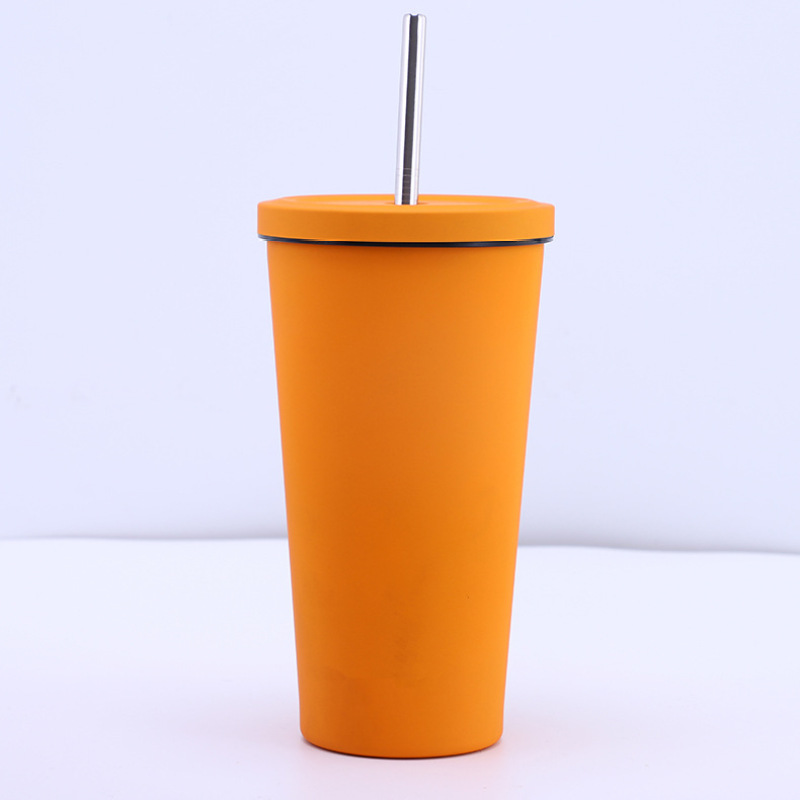High Quality 500ml Rubber Painting Coffee Cup Drinking Tumblers Portable Mugs Stainless Steel Straw Cup