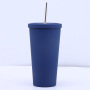 High Quality 500ml Rubber Painting Coffee Cup Drinking Tumblers Portable Mugs Stainless Steel Straw Cup