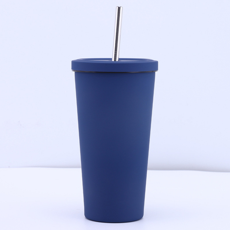 High Quality 500ml Rubber Painting Coffee Cup Drinking Tumblers Portable Mugs Stainless Steel Straw Cup