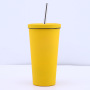 High Quality 500ml Rubber Painting Coffee Cup Drinking Tumblers Portable Mugs Stainless Steel Straw Cup