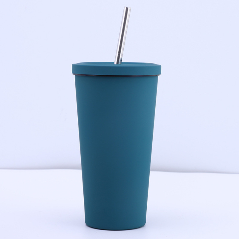 High Quality 500ml Rubber Painting Coffee Cup Drinking Tumblers Portable Mugs Stainless Steel Straw Cup