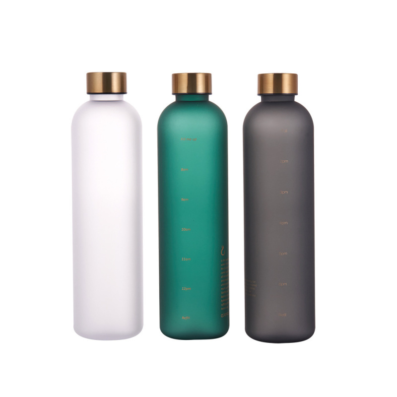 BPA Free Time Marker Portable 32oz Sport Plastic Tritan Water Bottle Frosted Glass Bottle with Strap