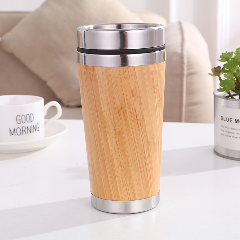 Personalize Travel Mug Vacuum Flask Stainless Steel Bamboo Shell Coffee Mug Tumbler Cups in Bulk