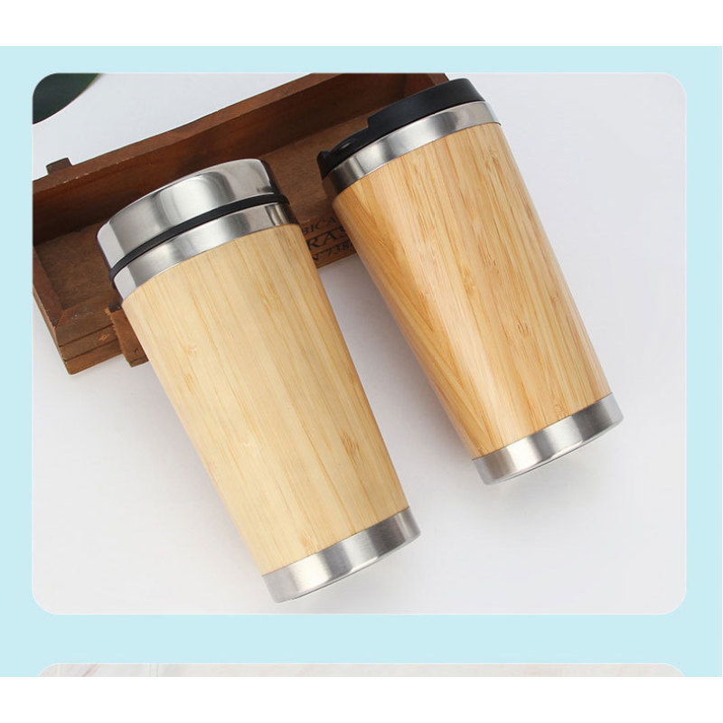 Personalize Travel Mug Vacuum Flask Stainless Steel Bamboo Shell Coffee Mug Tumbler Cups in Bulk