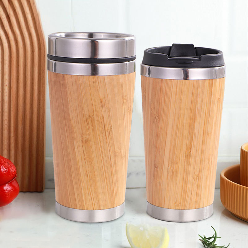 Personalize Travel Mug Vacuum Flask Stainless Steel Bamboo Shell Coffee Mug Tumbler Cups in Bulk