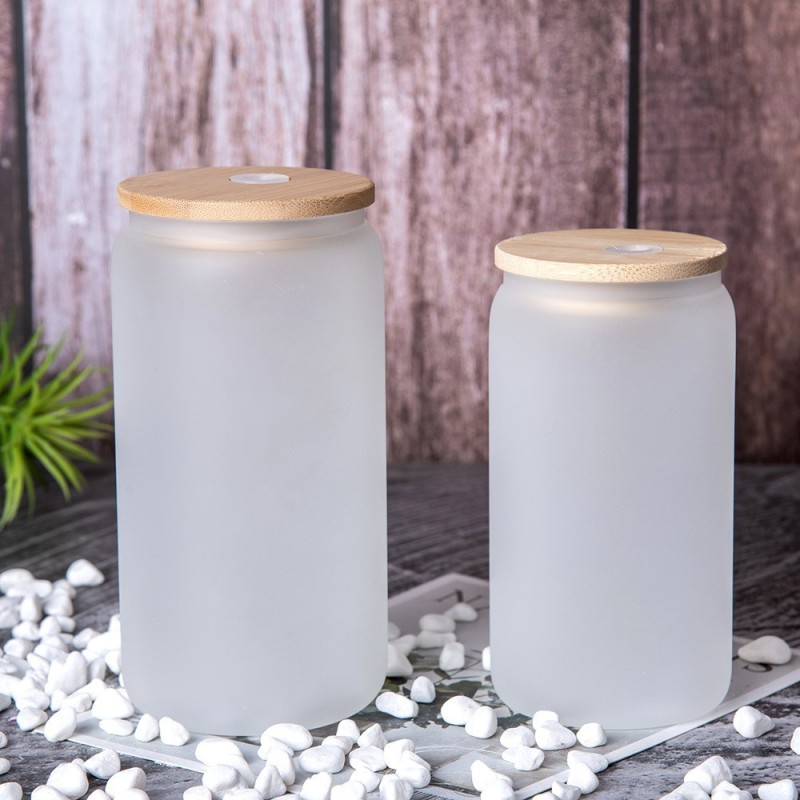 DIY Gift Use 12 oz 16 oz Cola Glass Can Mugs Tumbler Shaped Bamboo Lid Cola Beer Cup with Bamboo Lid and Straw in Bulk