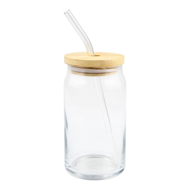 DIY Gift Use 12 oz 16 oz Cola Glass Can Mugs Tumbler Shaped Bamboo Lid Cola Beer Cup with Bamboo Lid and Straw in Bulk