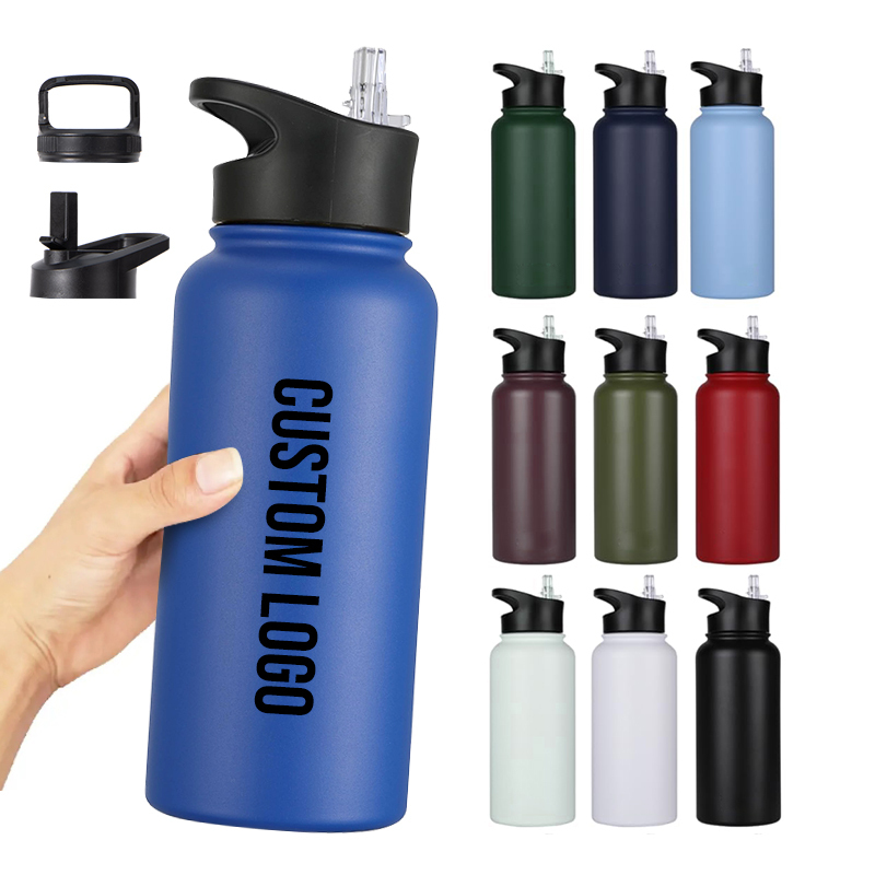 Wholesale Custom LOGO Double Wall Vacuum Insulated Thermos Stainless Steel Water Bottle With Straw Drinking