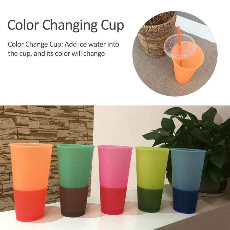 Hot Sale 700ml Lid Straw Tumbler Drinking Water Temperature Gradient Reusable pp 24oz Color Changing Plastic Cup