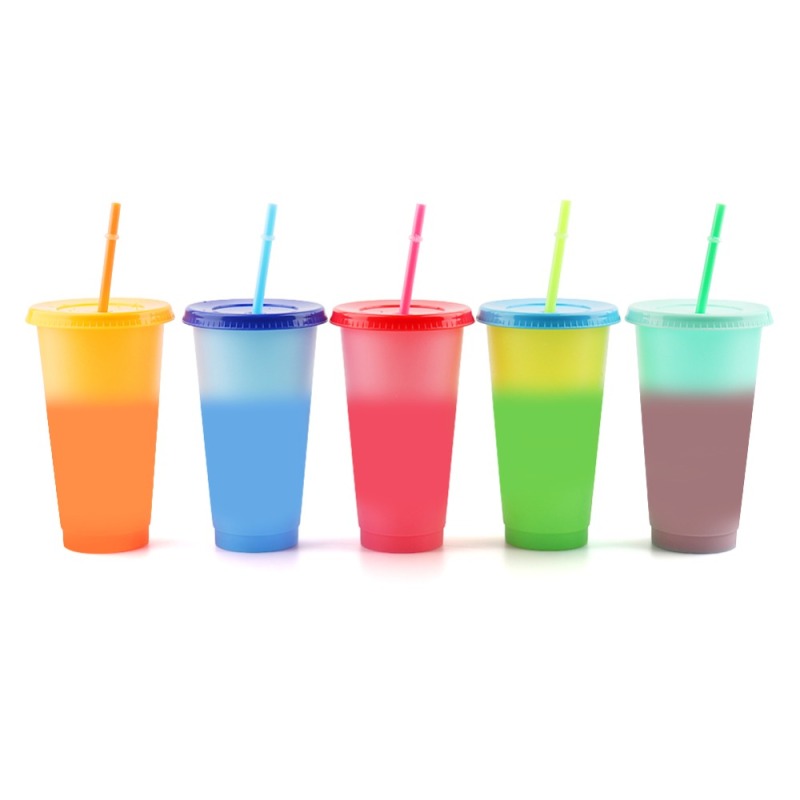 Hot Sale 700ml Lid Straw Tumbler Drinking Water Temperature Gradient Reusable pp 24oz Color Changing Plastic Cup