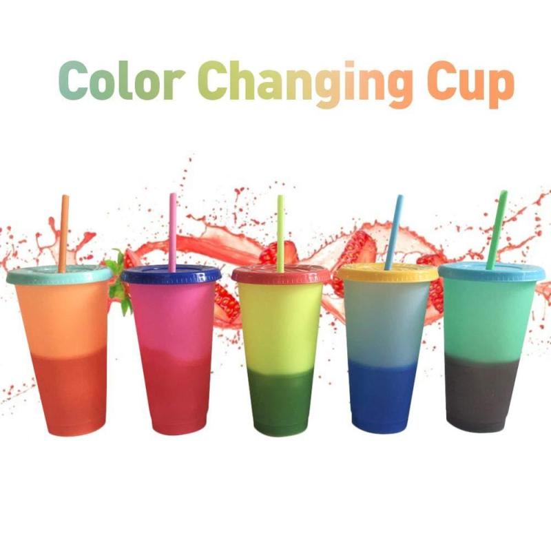 Hot Sale 700ml Lid Straw Tumbler Drinking Water Temperature Gradient Reusable pp 24oz Color Changing Plastic Cup