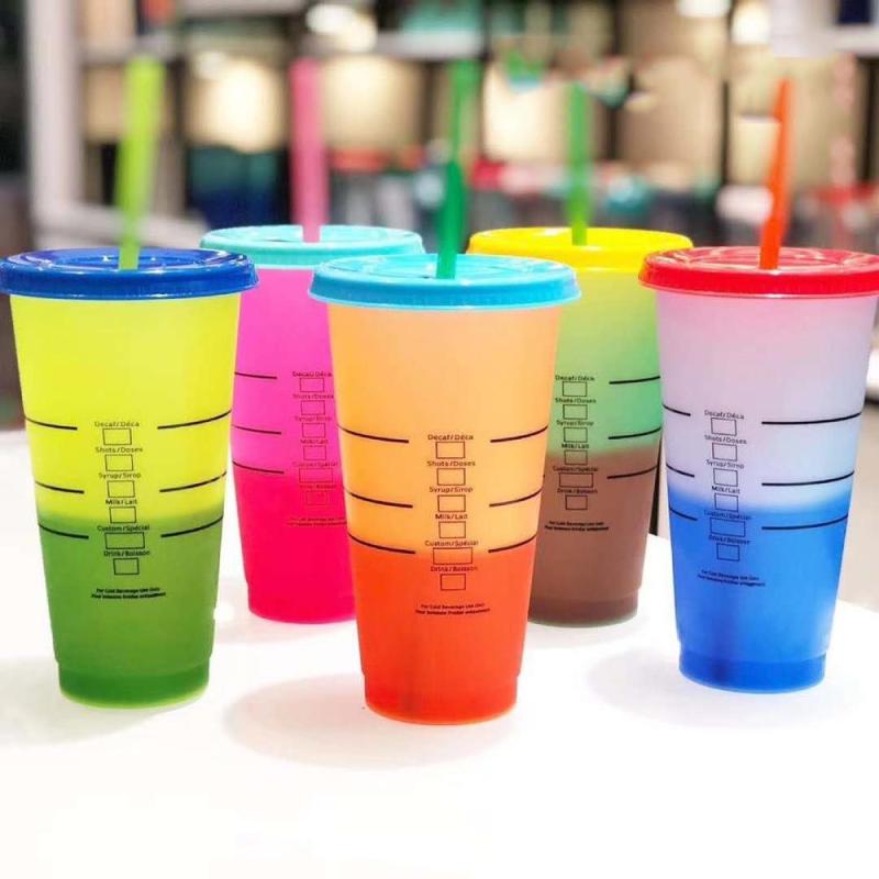 Hot Sale 700ml Lid Straw Tumbler Drinking Water Temperature Gradient Reusable pp 24oz Color Changing Plastic Cup
