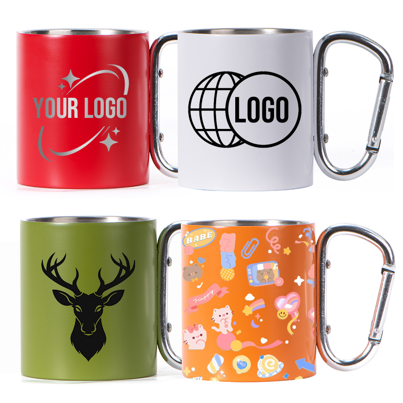 Wholesale Custom LOGO Climbing Travel Camping Outdoor Stainless Steel Mugs Insulated Coffee Mug Carabiner Mug With Buckle