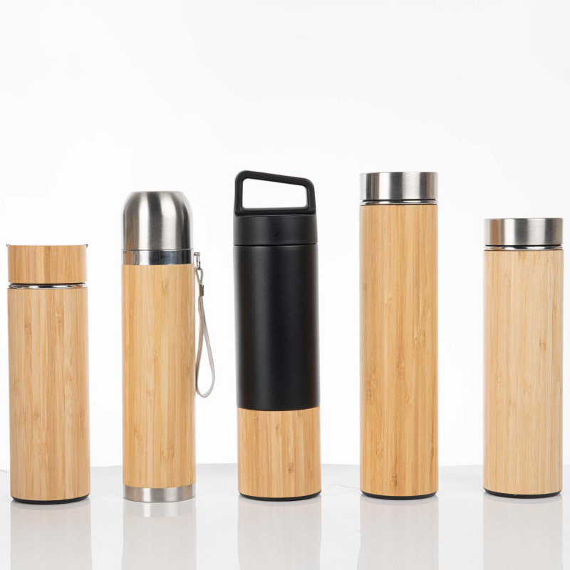 New Design Vacuum Insulated Smart Water Bottle Temperature Display Led Travel Bamboo Cup With Tea Stainer
