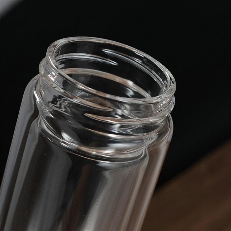 Double Wall Glass Water Bottle 450ml Bamboo Lid Drinking Glass with Tea Strainer