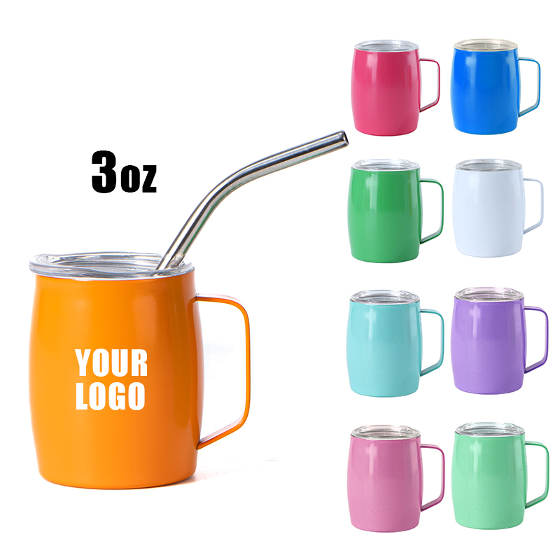Wholesale 3oz Wine Glass Cola Shaped Party Promotion Gift Use Double Wall Stainless Steel 3oz Mini Shot Glass With Straw