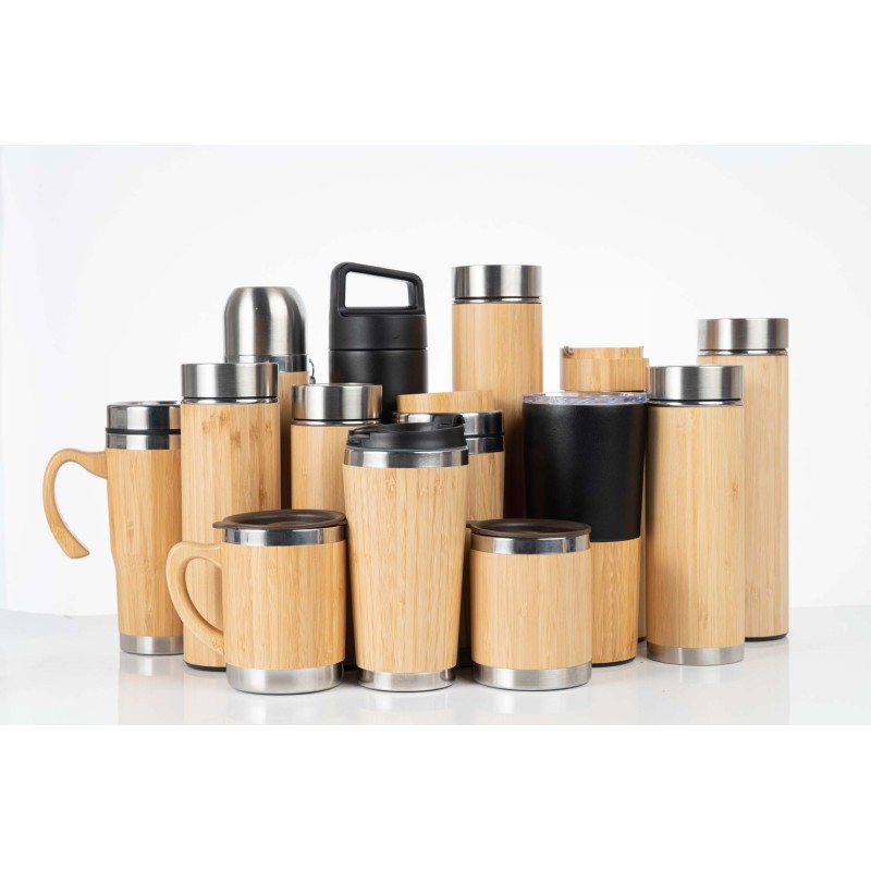 Wide Mouth Double Wall Bamboo Tumbler Stainless Steel Bamboo Water Bottle Customized Logo with Leak Proof Lid