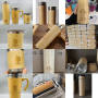 Wide Mouth Double Wall Bamboo Tumbler Stainless Steel Bamboo Water Bottle Customized Logo with Leak Proof Lid