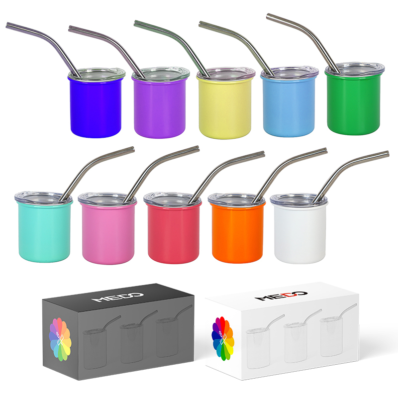 Wholesale 3oz Wine Glass Tumbler Party Promotion Gift Use Double Wall Stainless Steel 3oz Mini Shot Glass With Straw