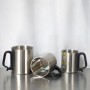 Wholesale Customized Mug 220ml 350ml Double-Wall Camping Accessories Stainless Steel Carabiner Mug With Handle Lid