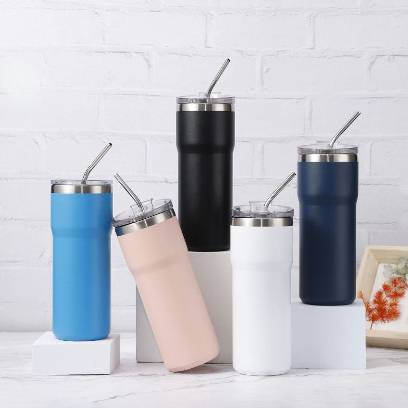 Hot Sale 20oz Tumblers Wholesale Bulk Double Wall Stainless Steel Insulated Powder Coated Straight Tumbler With Straw