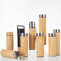 Premium Bamboo Stainless Steel Vacuum Insulated Thermo Bottle 500ml Double Walled Coffee Tea Infuser Tumbler Flask With Handle