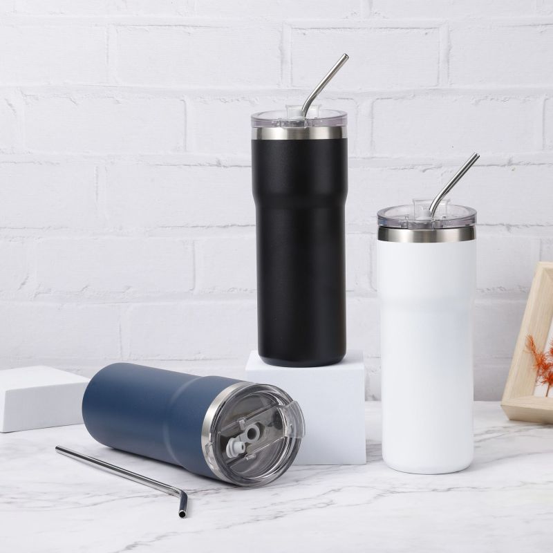 Wholesale Tumbler Cups 20oz Double Wall Stainless Steel Insulated Powder Coated Straight 20oz Tumblers With Lid And Straw
