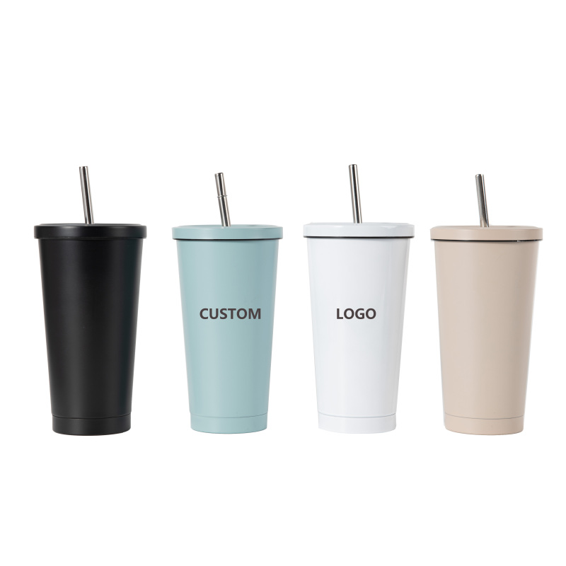 High Quality Double Wall Stainless Steel Insulated Water Bottle Coffee Mug With Straw