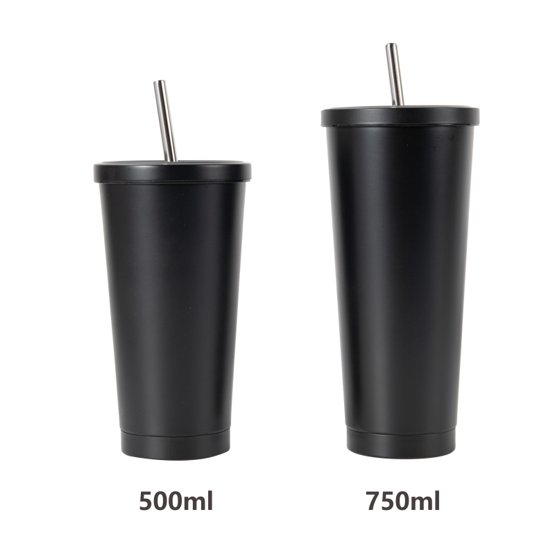 High Quality Double Wall Stainless Steel Insulated Water Bottle Coffee Mug With Straw