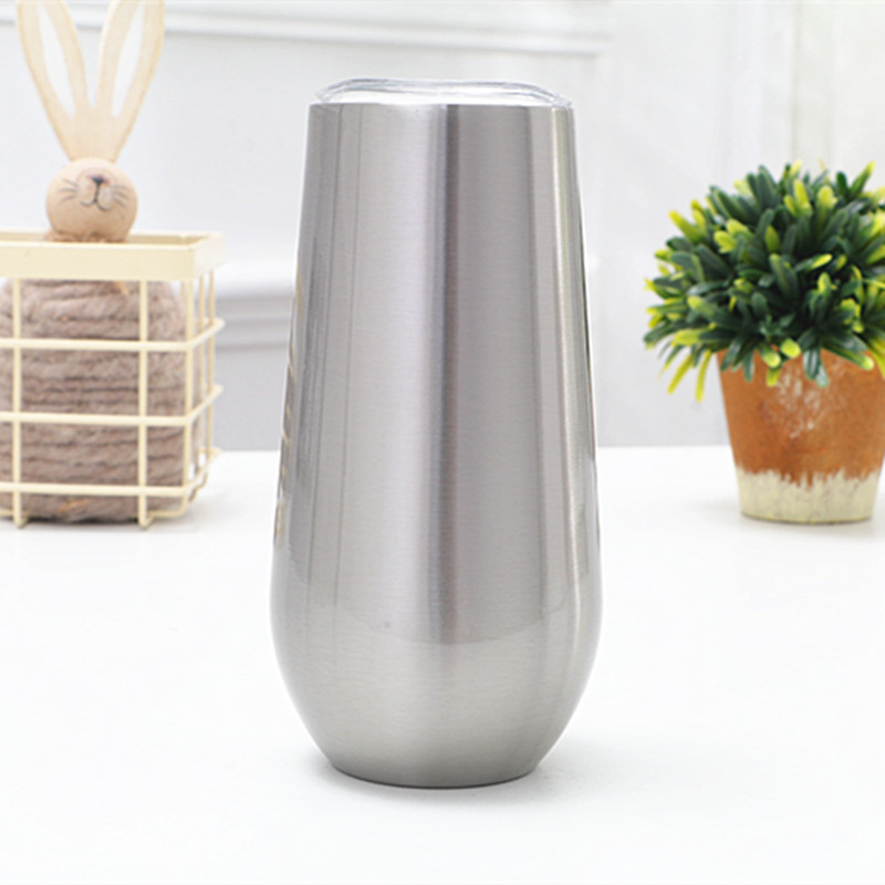 Wine Glass Champagne Flutes 6oz clear Tumblers with Lid and Straw Wholesale Wine Tumbler Mug Vacuum Glass Egg Shaped Cup