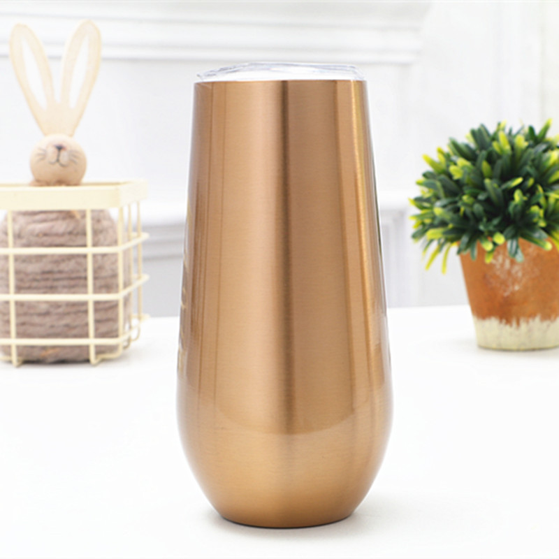 Wine Glass Champagne Flutes 6oz clear Tumblers with Lid and Straw Wholesale Wine Tumbler Mug Vacuum Glass Egg Shaped Cup