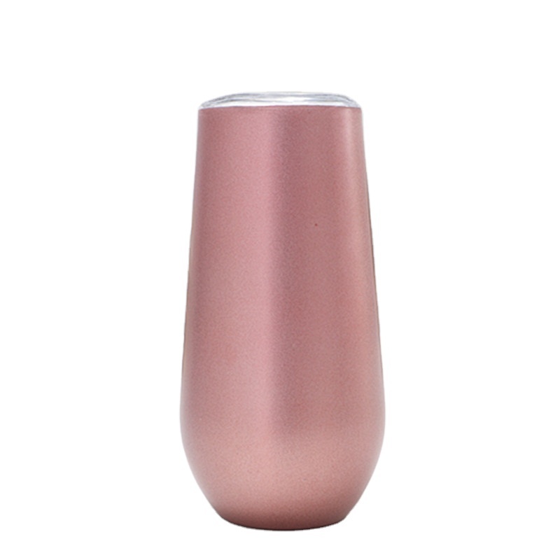 Wine Glass Champagne Flutes 6oz clear Tumblers with Lid and Straw Wholesale Wine Tumbler Mug Vacuum Glass Egg Shaped Cup