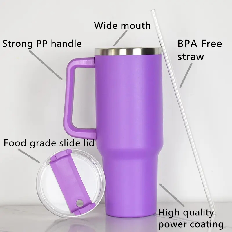 Custom Wholesale Double Wall Stainless Steel Vacuum Insulated 30oz 40oz Tumbler with Handle and Straw