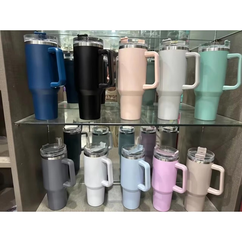 Custom Wholesale Double Wall Stainless Steel Vacuum Insulated 30oz 40oz Tumbler with Handle and Straw