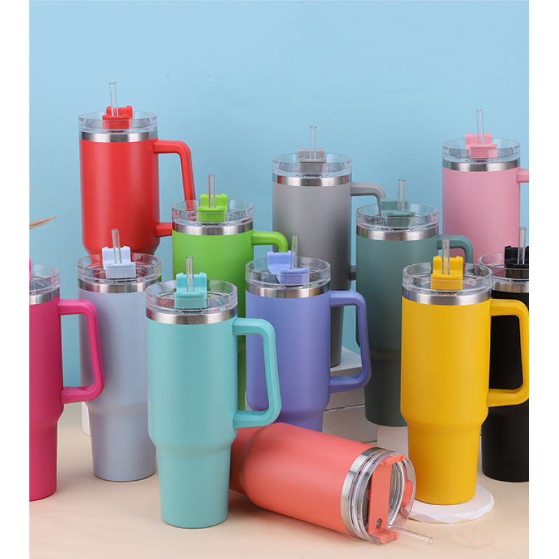 Custom Wholesale Double Wall Stainless Steel Vacuum Insulated 30oz 40oz Tumbler with Handle and Straw
